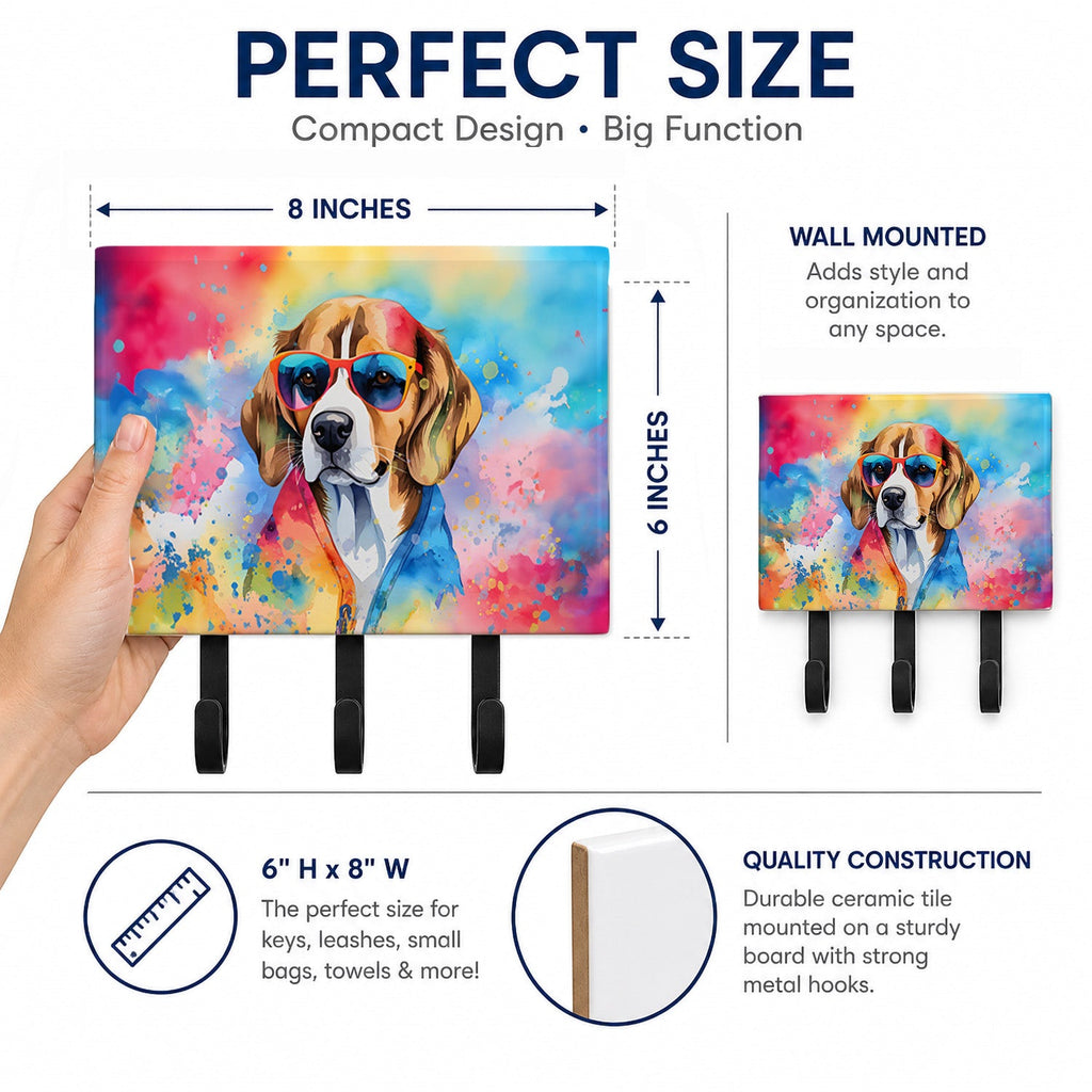 Beagle Hippie Dawg Leash or Key Holder Wall Hooks, Coat Rack Wall Mount, for Hanging Keys, Towels, Aprons, Leashes
