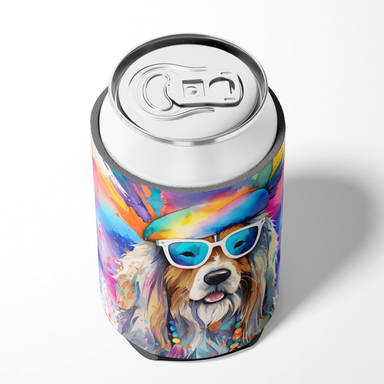 Bearded Collie Hippie Dawg Can or Bottle Hugger Cooler Sleeve for Standard 12 oz Cans, Insulated Foam Beer & Soda Can Hugger Reusable
