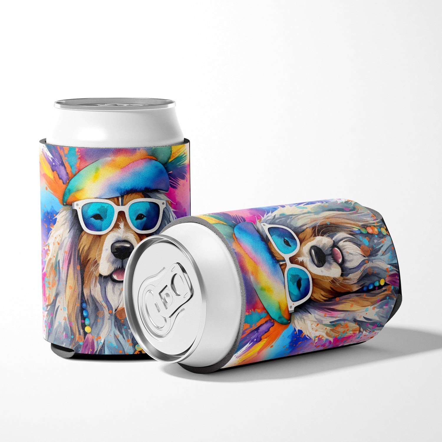 Bearded Collie Hippie Dawg Can or Bottle Hugger Cooler Sleeve for Standard 12 oz Cans, Insulated Foam Beer & Soda Can Hugger Reusable