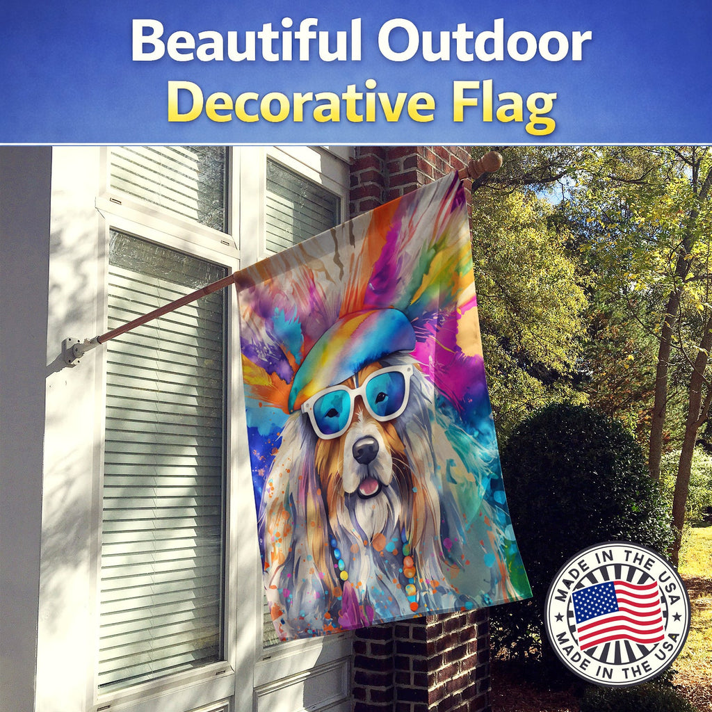 Bearded Collie Hippie Dawg House Flag 28x40 Porch Sleeve Pole Decorative Outside Yard Banner Artwork Wall Hanging, Polyester