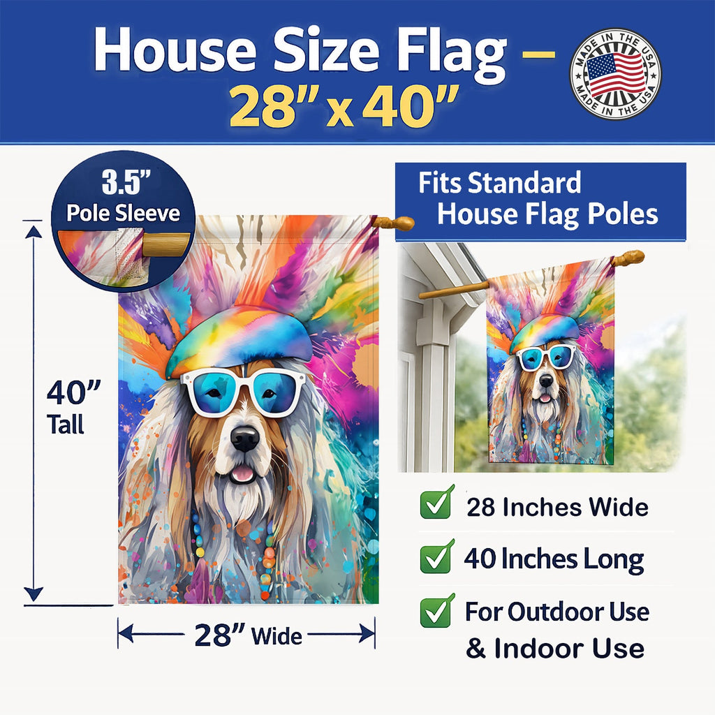 Bearded Collie Hippie Dawg House Flag 28x40 Porch Sleeve Pole Decorative Outside Yard Banner Artwork Wall Hanging, Polyester