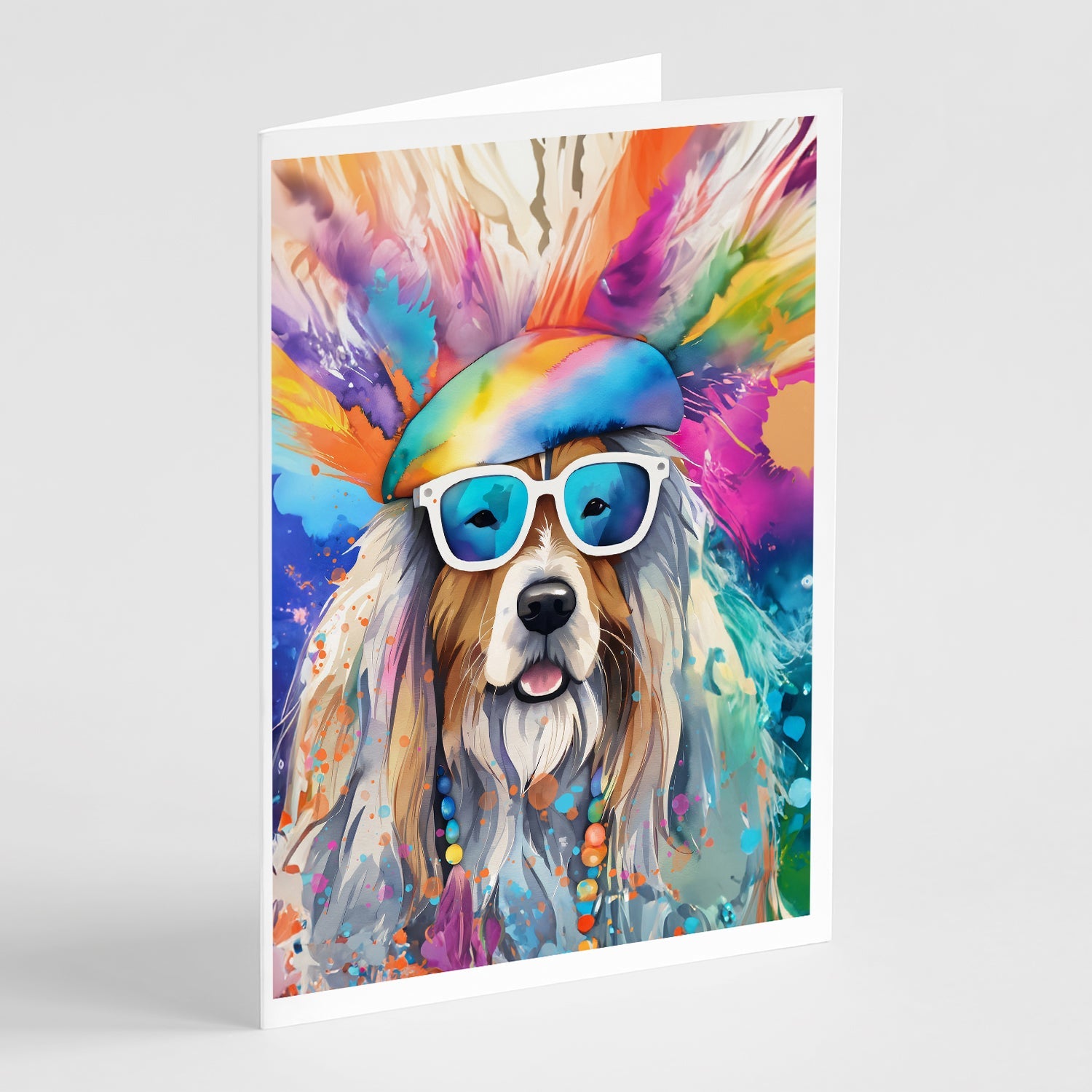 Bearded Collie Hippie Dawg Greeting Cards Pack of 8 Blank Cards with Envelopes Whimsical A7 Size 5x7