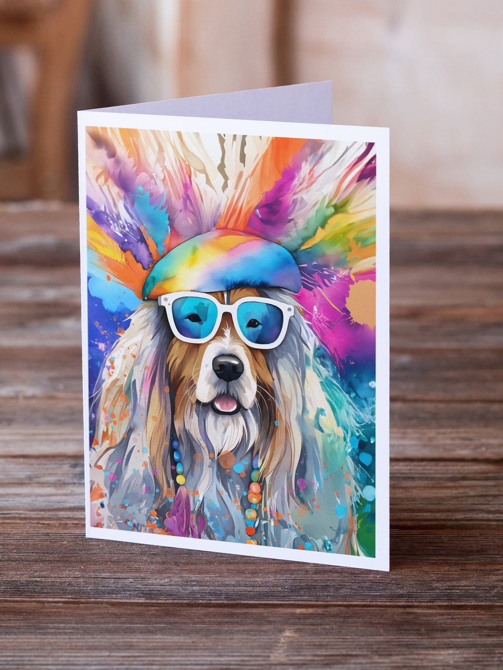 Bearded Collie Hippie Dawg Greeting Cards Pack of 8 Blank Cards with Envelopes Whimsical A7 Size 5x7