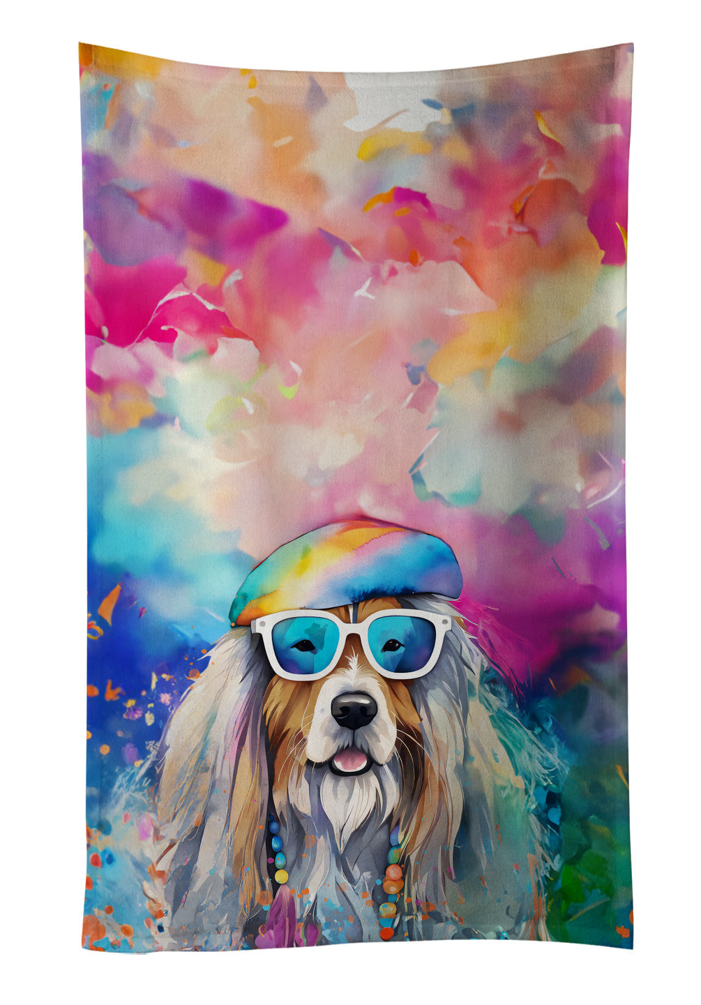 Bearded Collie Hippie Dawg Kitchen Towel Velour Plush Front and Cotton Loop Back Machine Washable
