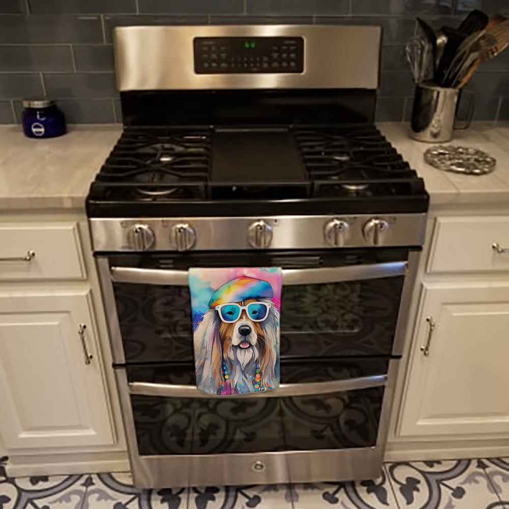 Bearded Collie Hippie Dawg Kitchen Towel Velour Plush Front and Cotton Loop Back Machine Washable