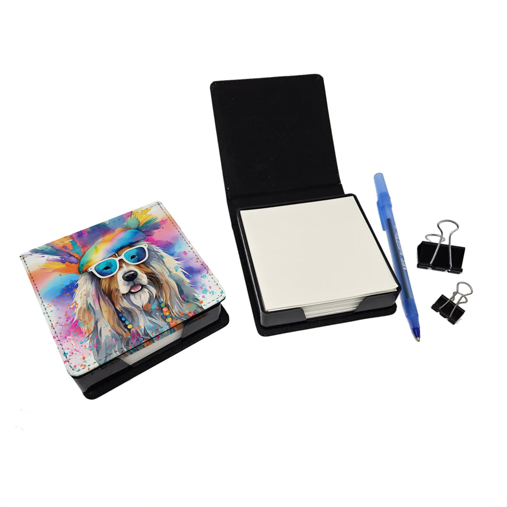 Bearded Collie Hippie Dawg PU Leather Note Paper Holder with Artist-Designed Cover, Desk Accessory, Office Gift