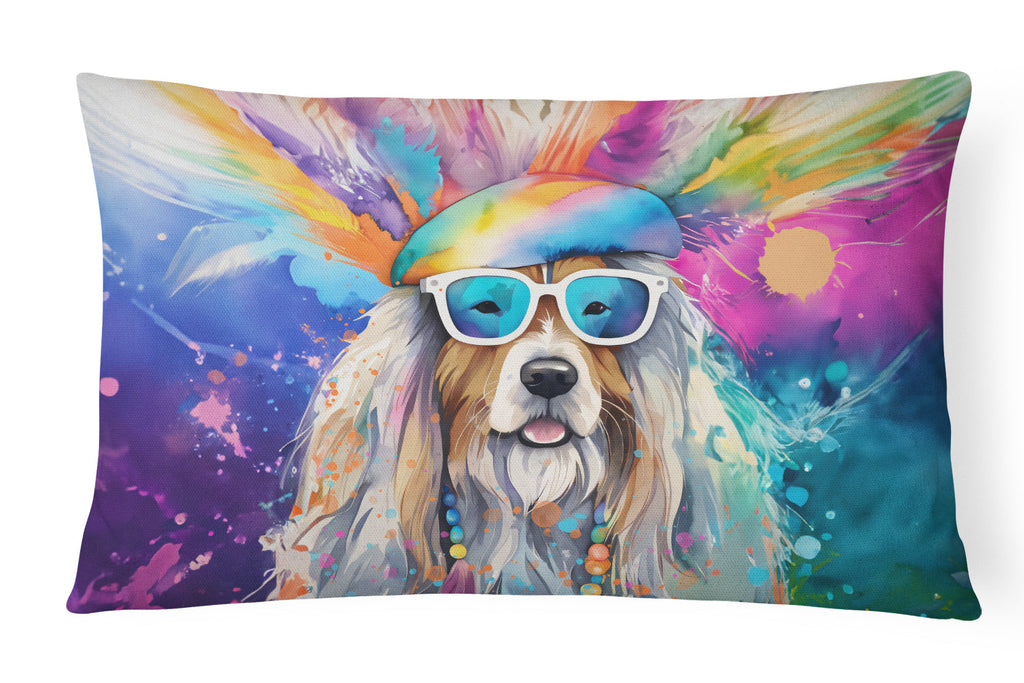 Bearded Collie Hippie Dawg Decorative Throw Pillow 12x16 Indoor Outdoor Accent Cushion, Fabric Cover with Insert for Sofa, Bed, Porch & Living Room
