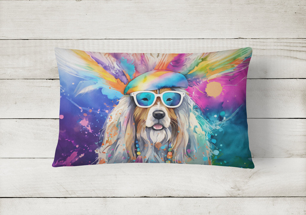 Bearded Collie Hippie Dawg Decorative Throw Pillow 12x16 Indoor Outdoor Accent Cushion, Fabric Cover with Insert for Sofa, Bed, Porch & Living Room