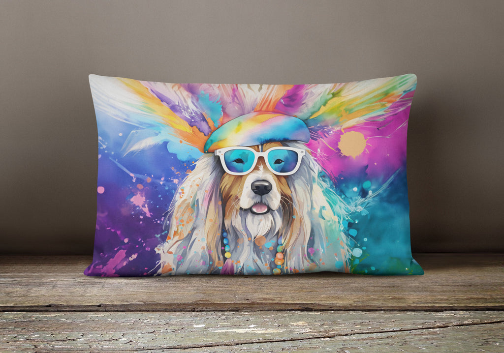 Bearded Collie Hippie Dawg Decorative Throw Pillow 12x16 Indoor Outdoor Accent Cushion, Fabric Cover with Insert for Sofa, Bed, Porch & Living Room