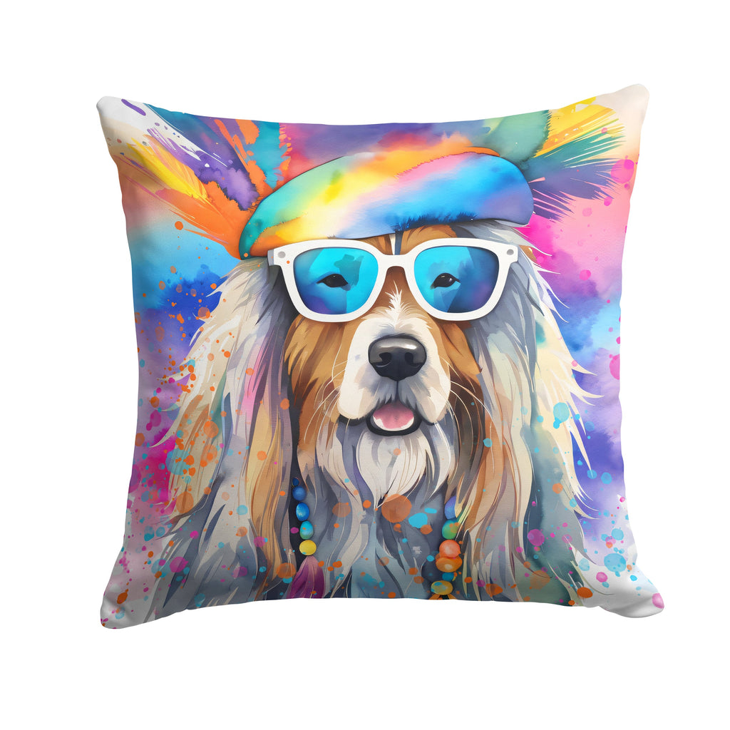 Bearded Collie Hippie Dawg Decorative Throw Pillow 18x18 Indoor Outdoor Accent Cushion, Fabric Cover with Insert for Sofa, Bed, Porch & Living Room