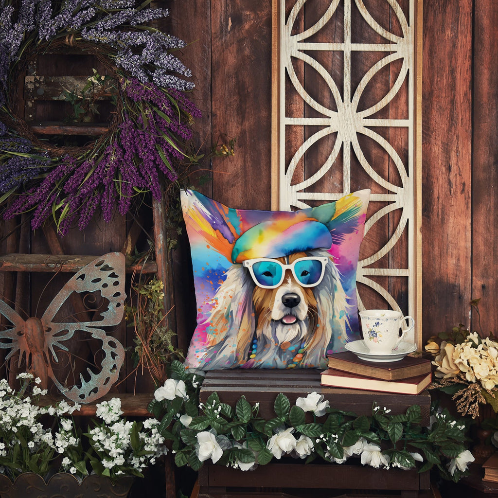 Bearded Collie Hippie Dawg Decorative Throw Pillow 18x18 Indoor Outdoor Accent Cushion, Fabric Cover with Insert for Sofa, Bed, Porch & Living Room