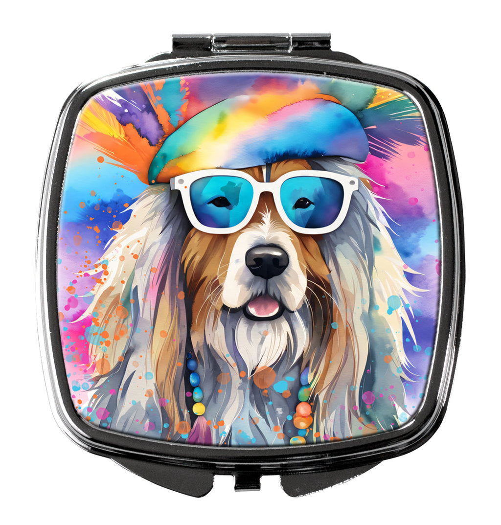 Bearded Collie Hippie Dawg Compact Mirror Decorative Travel Makeup Mirror for Women Girls Gifts Pocket Makeup Mirror Folding Handheld