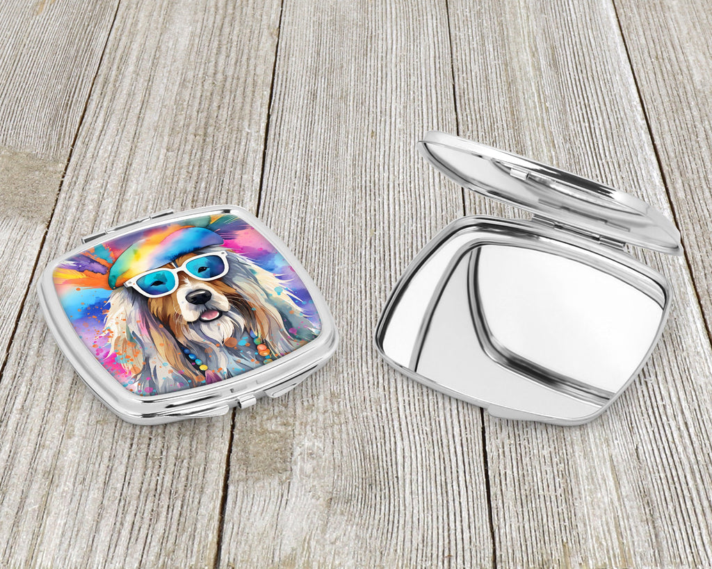 Bearded Collie Hippie Dawg Compact Mirror Decorative Travel Makeup Mirror for Women Girls Gifts Pocket Makeup Mirror Folding Handheld