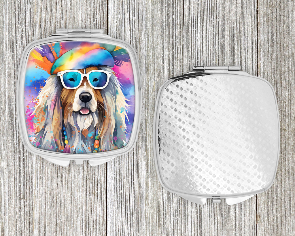 Bearded Collie Hippie Dawg Compact Mirror Decorative Travel Makeup Mirror for Women Girls Gifts Pocket Makeup Mirror Folding Handheld
