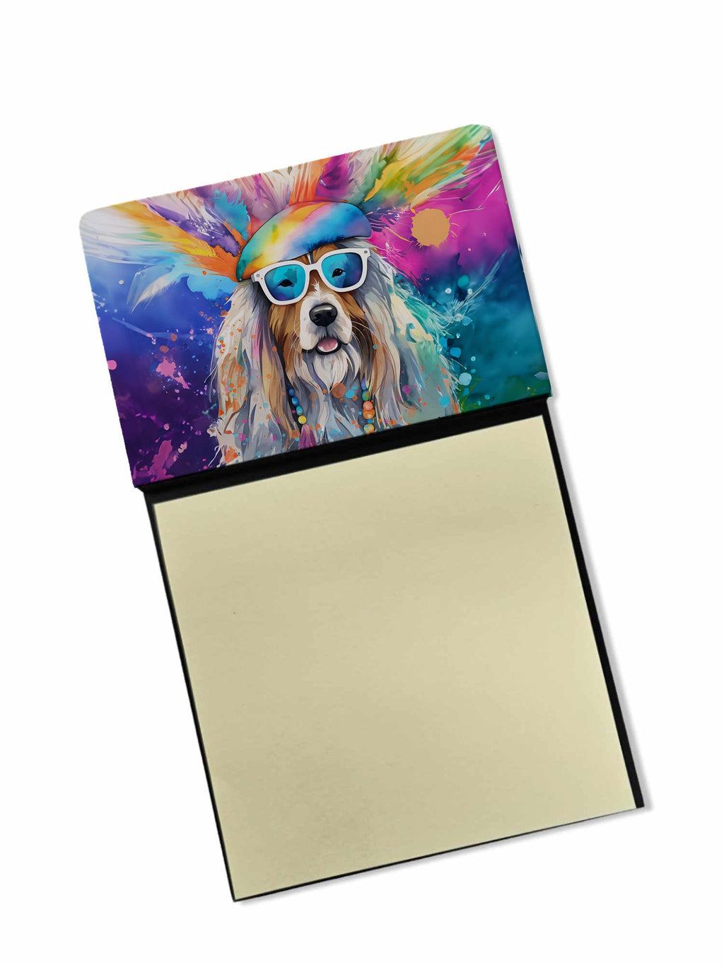 Bearded Collie Hippie Dawg Watercolor Sticky Note Holder Refillable Dispenser Desk Accessory 3x3 Pad Gift
