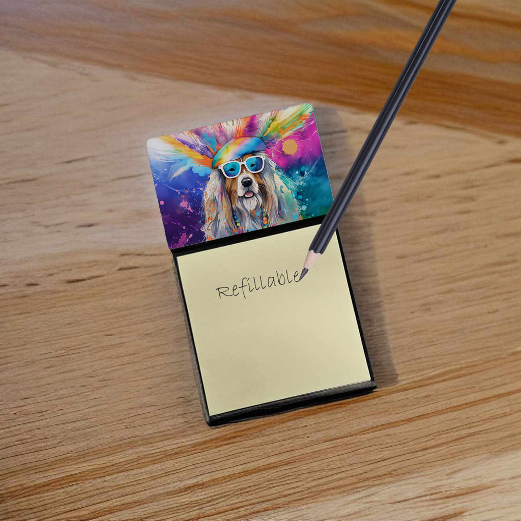 Bearded Collie Hippie Dawg Watercolor Sticky Note Holder Refillable Dispenser Desk Accessory 3x3 Pad Gift