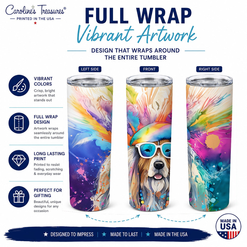 Bearded Collie Hippie Dawg Stainless Steel Skinny Tumbler 20 oz Vacuum Double Walled Reusable Insulated Travel Cup