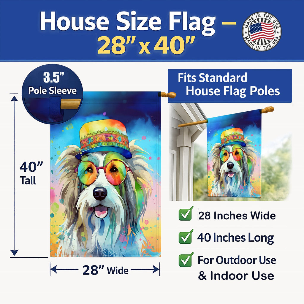 Bearded Collie Hippie Dawg House Flag 28x40 Porch Sleeve Pole Decorative Outside Yard Banner Artwork Wall Hanging, Polyester