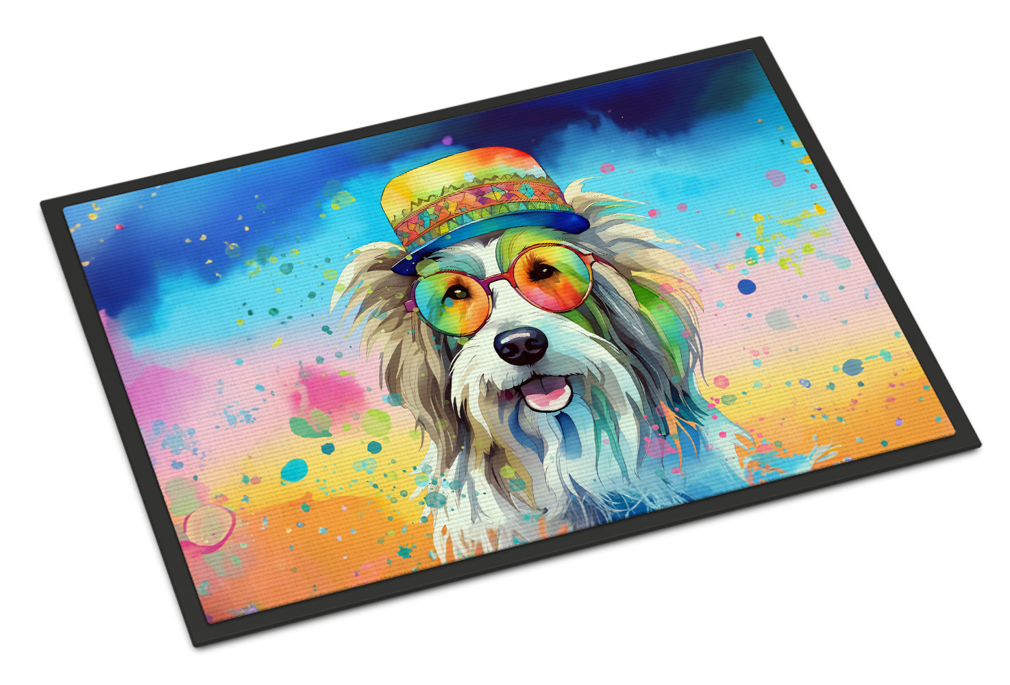 Bearded Collie Hippie Dawg Doormat Indoor Outdoor 24H X 36W Front Door Mat Rugs for Entryway, Non Slip Washable Low Pile,