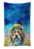Bearded Collie Hippie Dawg Kitchen Towel Velour Plush Front and Cotton Loop Back Machine Washable