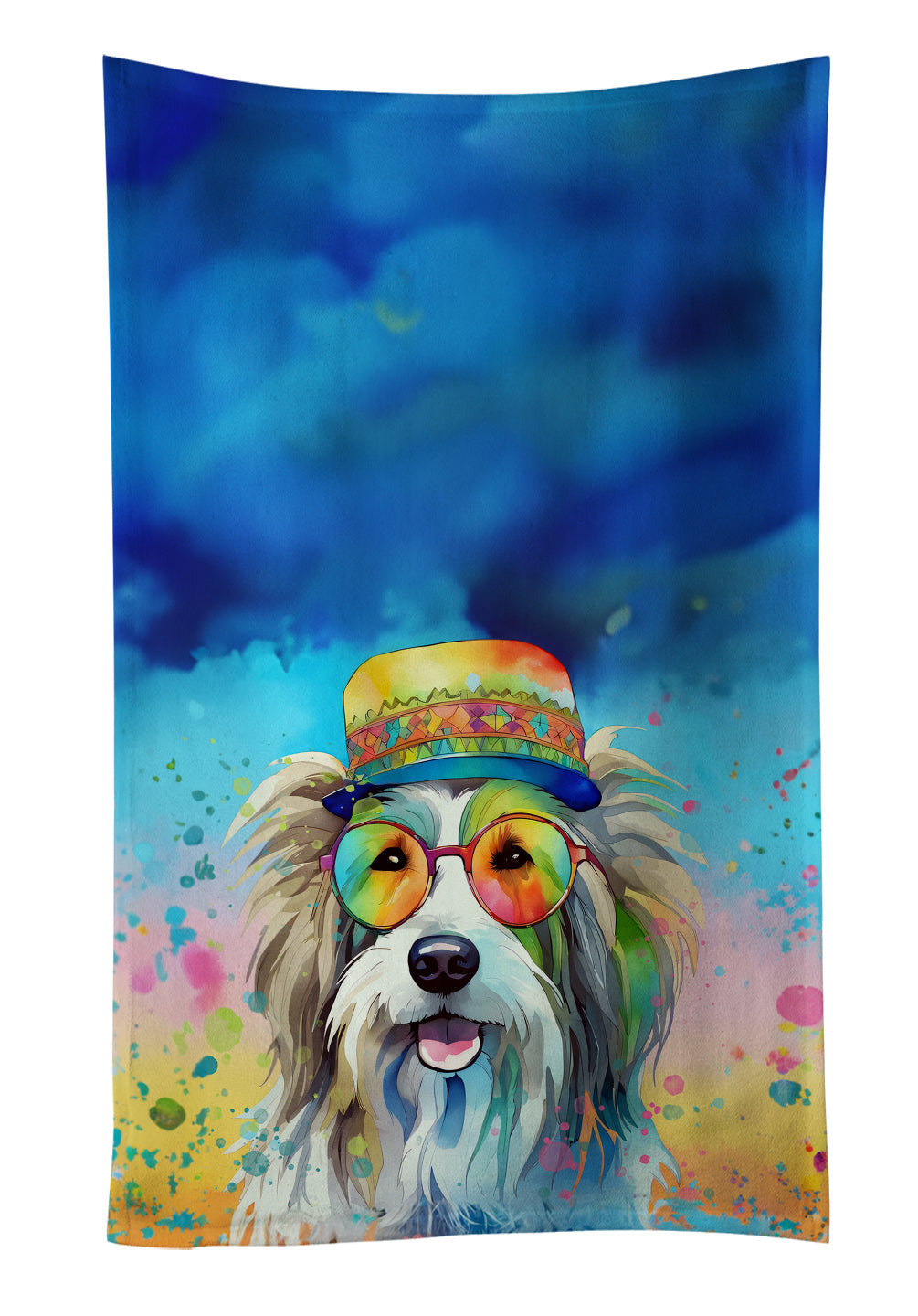 Bearded Collie Hippie Dawg Kitchen Towel Velour Plush Front and Cotton Loop Back Machine Washable