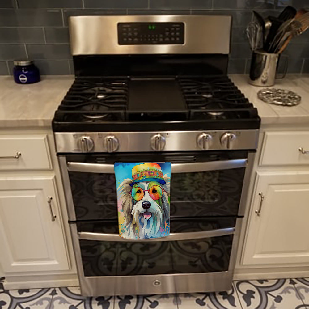 Bearded Collie Hippie Dawg Kitchen Towel Velour Plush Front and Cotton Loop Back Machine Washable