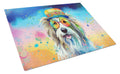 Bearded Collie Hippie Dawg Cutting Board Tempered Glass Kitchen Cutting Surface, Heat Resistant Chopping, Non-Slip Feet, Food Prep & Serving