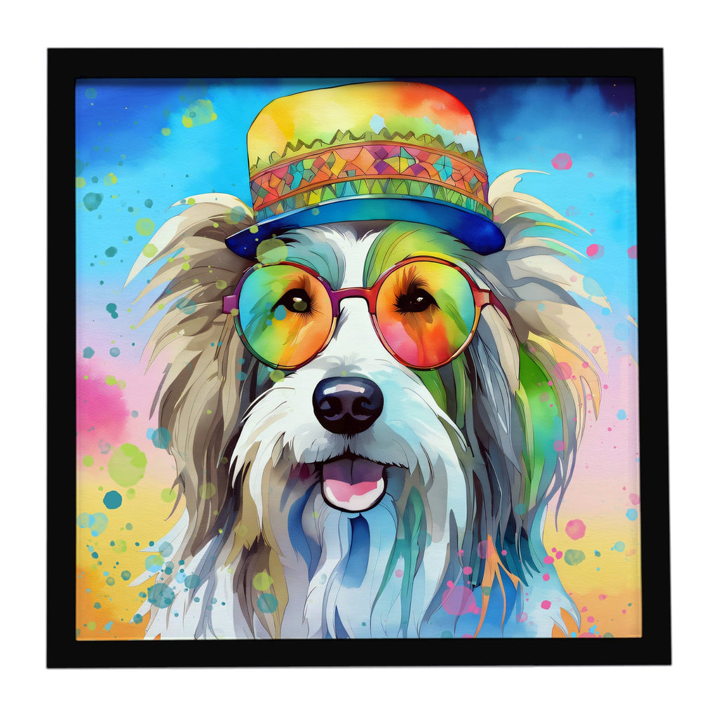 Bearded Collie Hippie Dawg Framed Metal Print Bathroom, Kitchen, Office, Home Decor Wall Art Ready to Hang, Square, 8X8