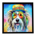 Bearded Collie Hippie Dawg Framed Metal Print Bathroom, Kitchen, Office, Home Decor Wall Art Ready to Hang, Square, 8X8