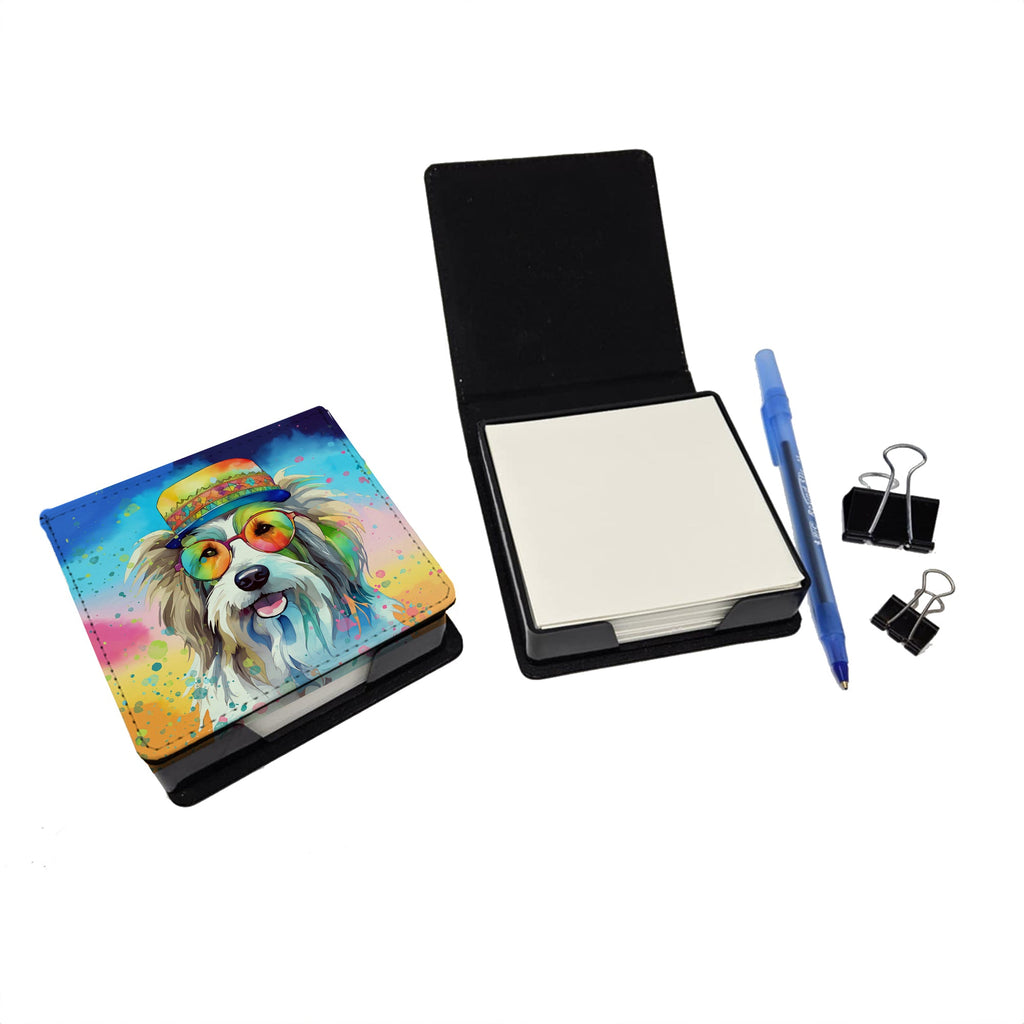 Bearded Collie Hippie Dawg PU Leather Note Paper Holder with Artist-Designed Cover, Desk Accessory, Office Gift