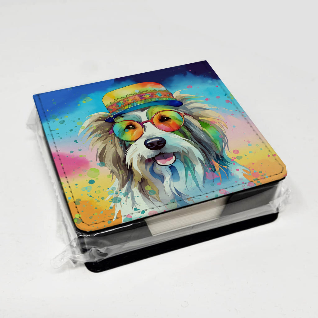 Bearded Collie Hippie Dawg PU Leather Note Paper Holder with Artist-Designed Cover, Desk Accessory, Office Gift
