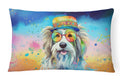 Bearded Collie Hippie Dawg Decorative Throw Pillow 12x16 Indoor Outdoor Accent Cushion, Fabric Cover with Insert for Sofa, Bed, Porch & Living Room