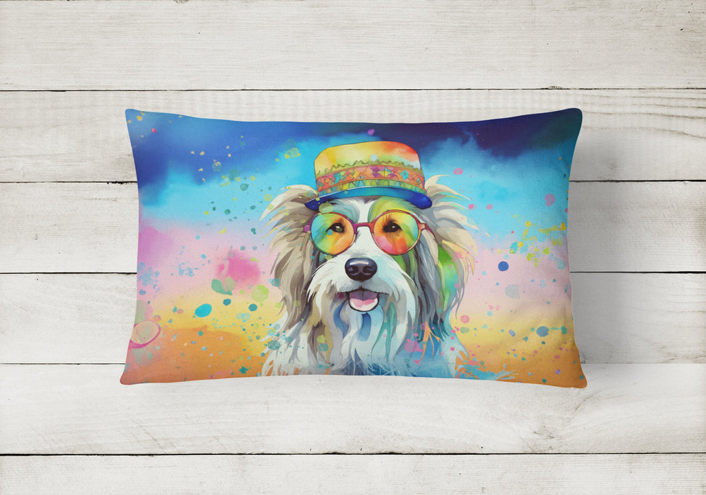 Bearded Collie Hippie Dawg Decorative Throw Pillow 12x16 Indoor Outdoor Accent Cushion, Fabric Cover with Insert for Sofa, Bed, Porch & Living Room