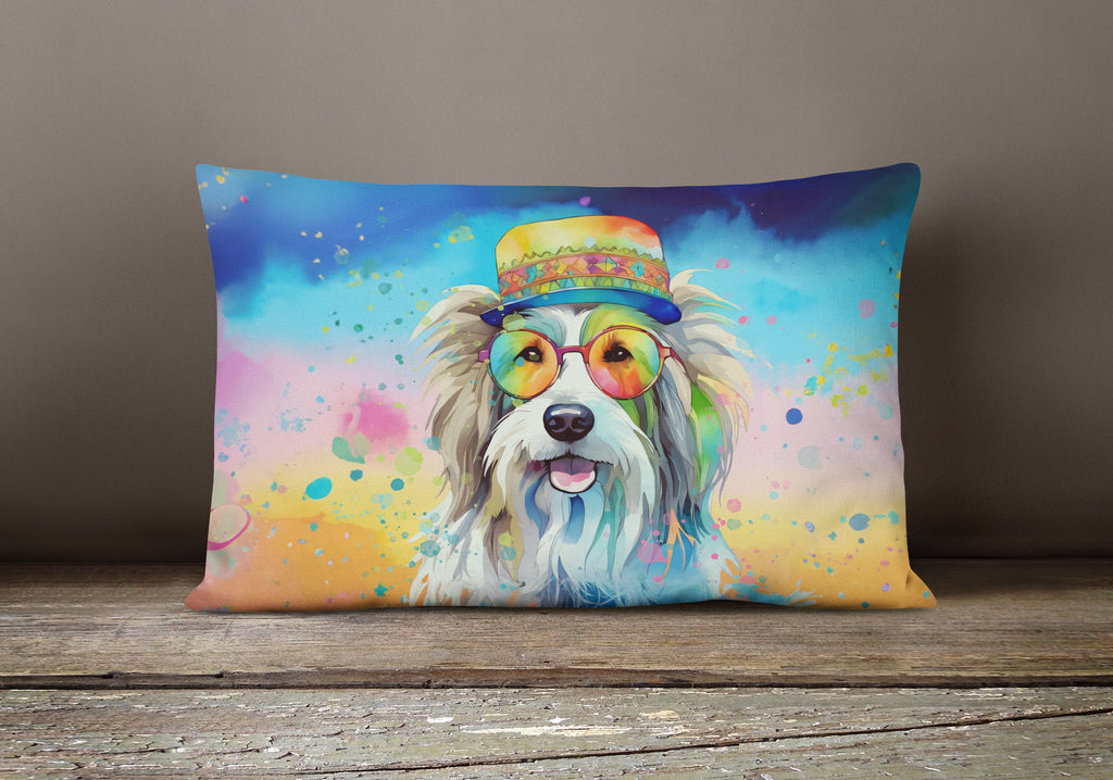 Bearded Collie Hippie Dawg Decorative Throw Pillow 12x16 Indoor Outdoor Accent Cushion, Fabric Cover with Insert for Sofa, Bed, Porch & Living Room