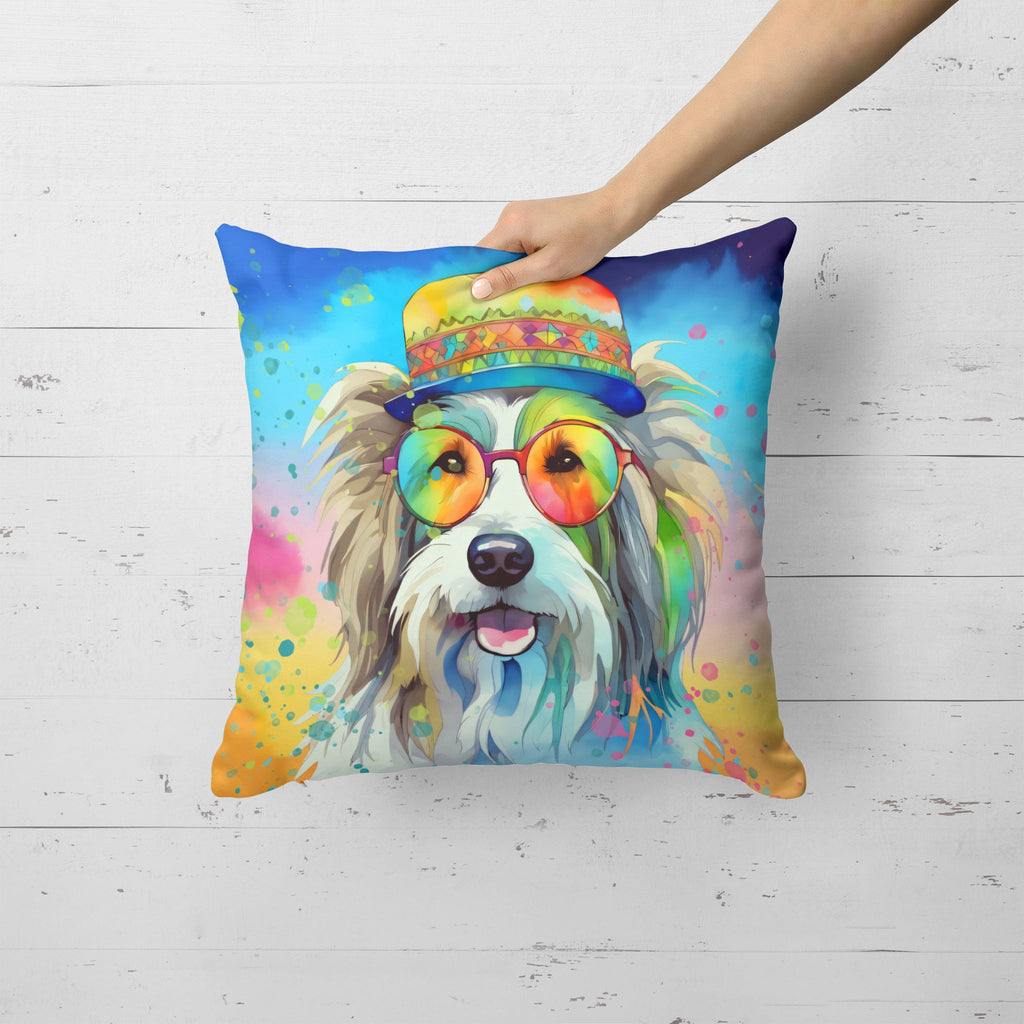 Bearded Collie Hippie Dawg Decorative Throw Pillow 18x18 Indoor Outdoor Accent Cushion, Fabric Cover with Insert for Sofa, Bed, Porch & Living Room