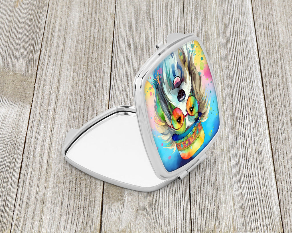 Bearded Collie Hippie Dawg Compact Mirror Decorative Travel Makeup Mirror for Women Girls Gifts Pocket Makeup Mirror Folding Handheld