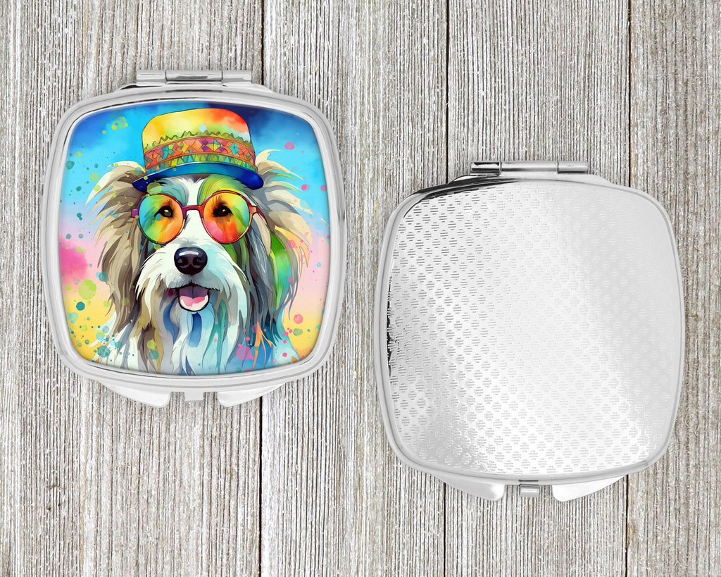 Bearded Collie Hippie Dawg Compact Mirror Decorative Travel Makeup Mirror for Women Girls Gifts Pocket Makeup Mirror Folding Handheld