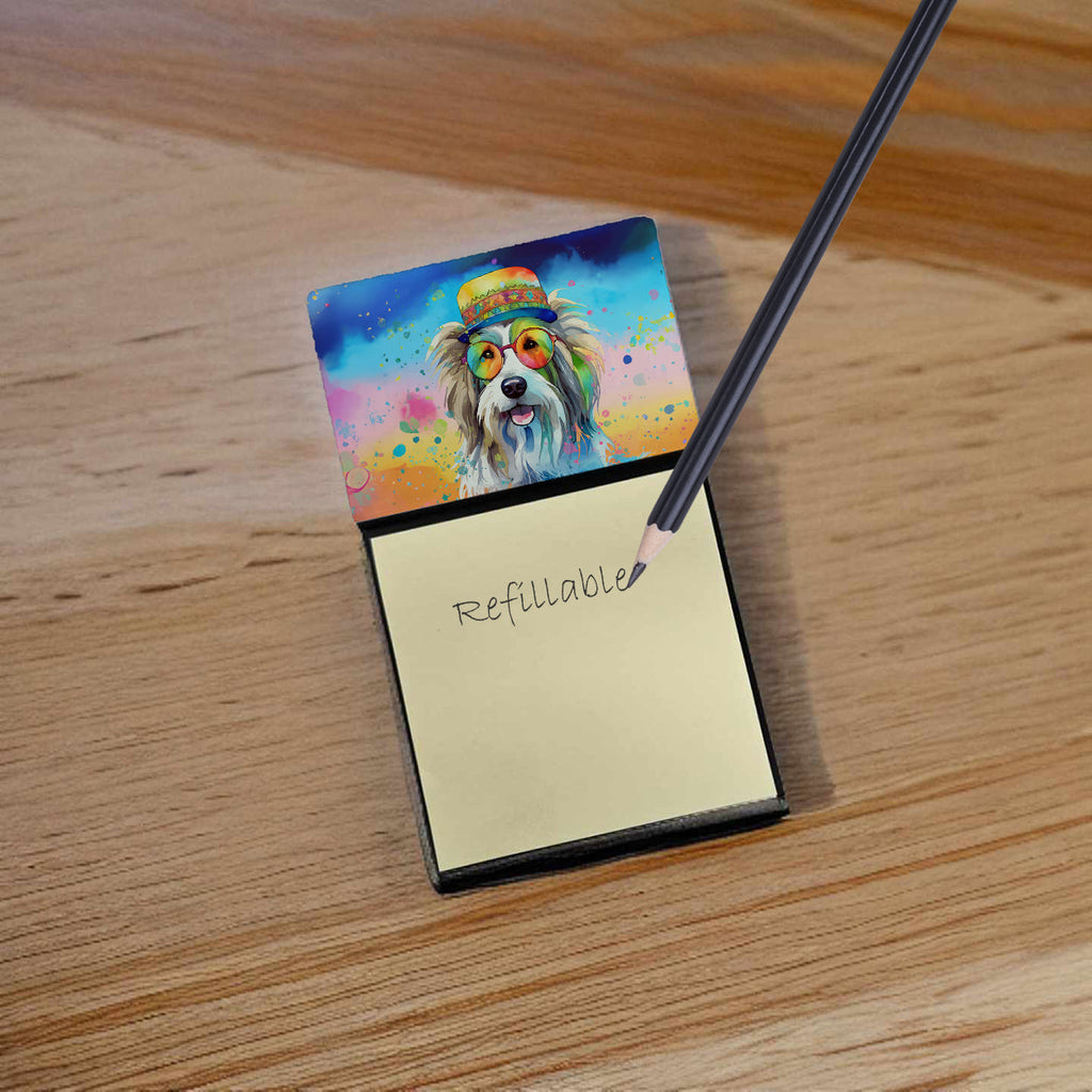 Bearded Collie Hippie Dawg Watercolor Sticky Note Holder Refillable Dispenser Desk Accessory 3x3 Pad Gift