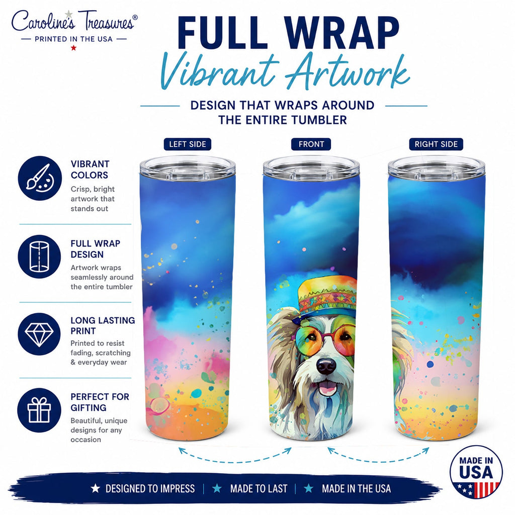 Bearded Collie Hippie Dawg Stainless Steel Skinny Tumbler 20 oz Vacuum Double Walled Reusable Insulated Travel Cup