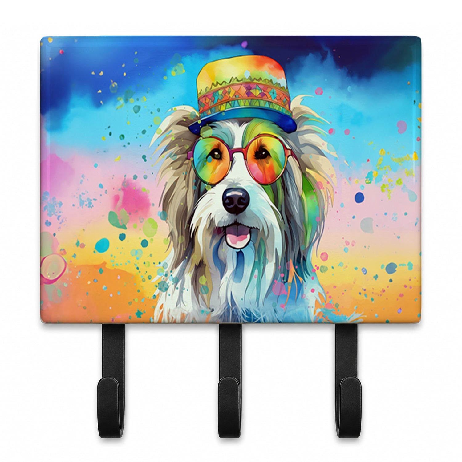 Bearded Collie Hippie Dawg Leash or Key Holder Wall Hooks, Coat Rack Wall Mount, for Hanging Keys, Towels, Aprons, Leashes