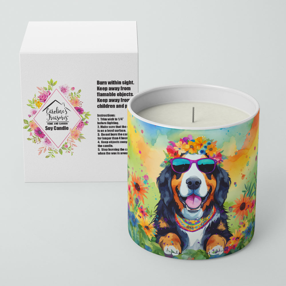 Bernese Mountain Dog Hippie Dawg Decorative Soy Candle Nature Soy Wax Essential Oil Home Decor Ideal for Bedroom Kitchen Bath Office Gift, 10 oz