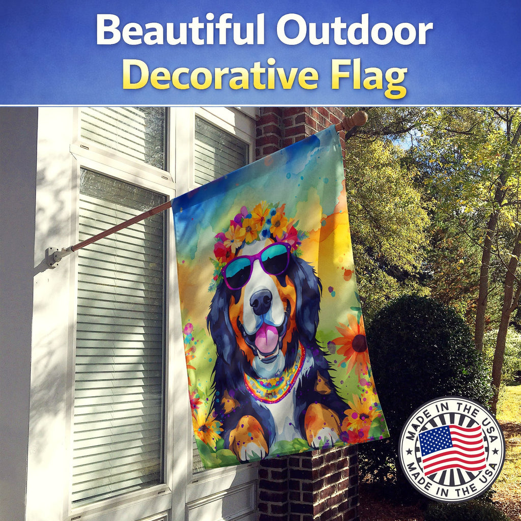 Bernese Mountain Dog Hippie Dawg House Flag 28x40 Porch Sleeve Pole Decorative Outside Yard Banner Artwork Wall Hanging, Polyester