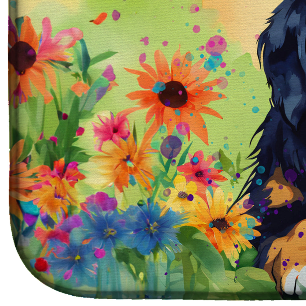 Bernese Mountain Dog Hippie Dawg Dish Drying Mat Absorbent Dish Drying Mat Pad for Kitchen Counter Dish Drainer Mat for Countertop, 14 x 21", Multicolor