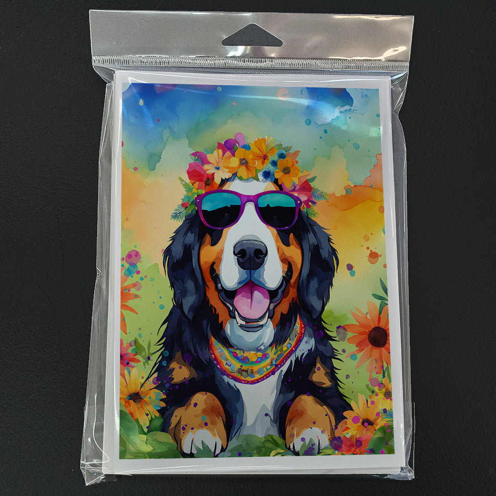 Bernese Mountain Dog Hippie Dawg Greeting Cards Pack of 8 Blank Cards with Envelopes Whimsical A7 Size 5x7