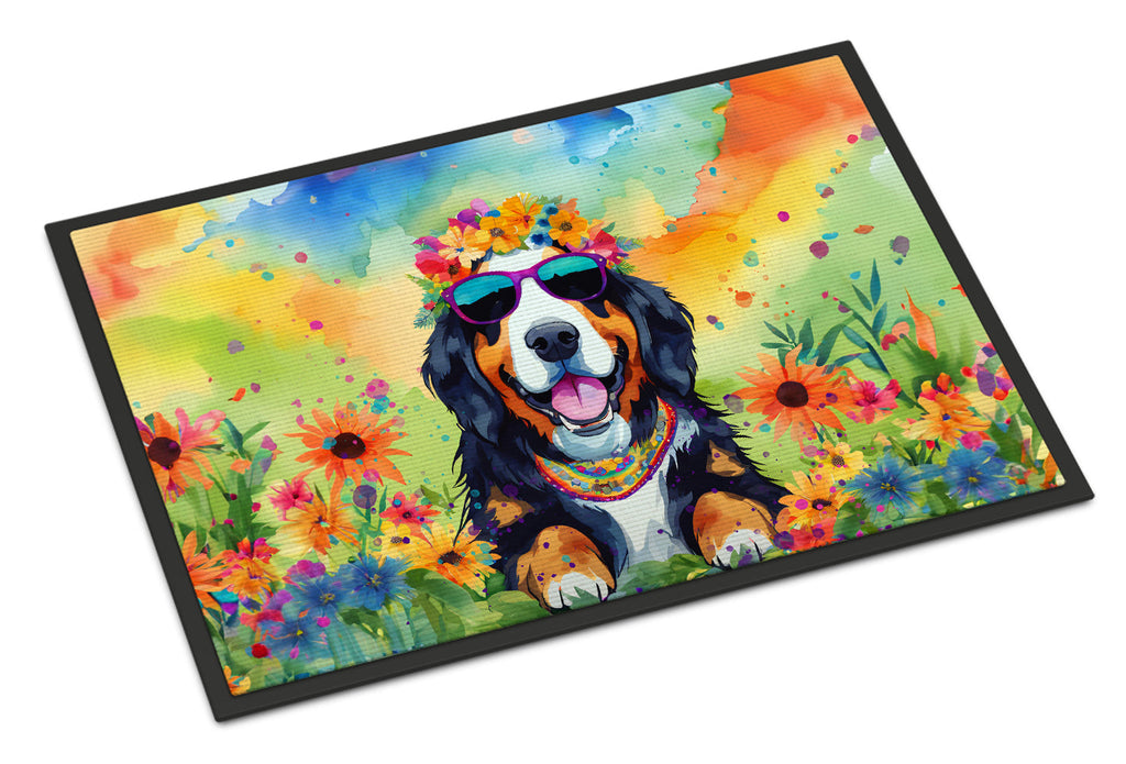 Bernese Mountain Dog Hippie Dawg Doormat Indoor Outdoor 24H X 36W Front Door Mat Rugs for Entryway, Non Slip Washable Low Pile,