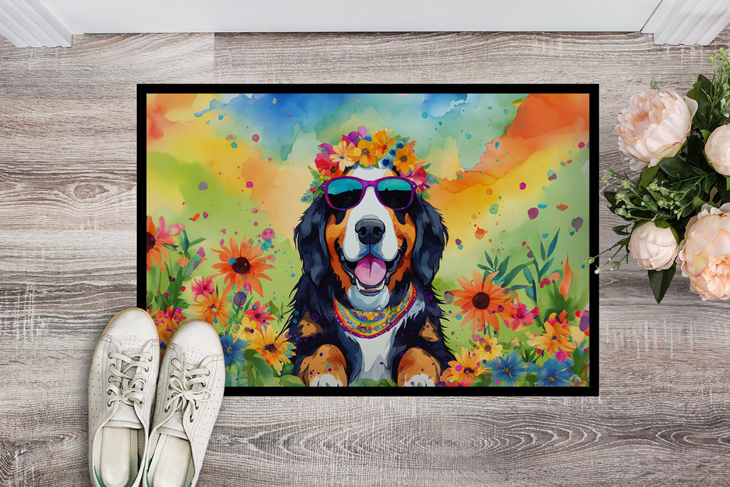 Bernese Mountain Dog Hippie Dawg Doormat Indoor Outdoor 24H X 36W Front Door Mat Rugs for Entryway, Non Slip Washable Low Pile,