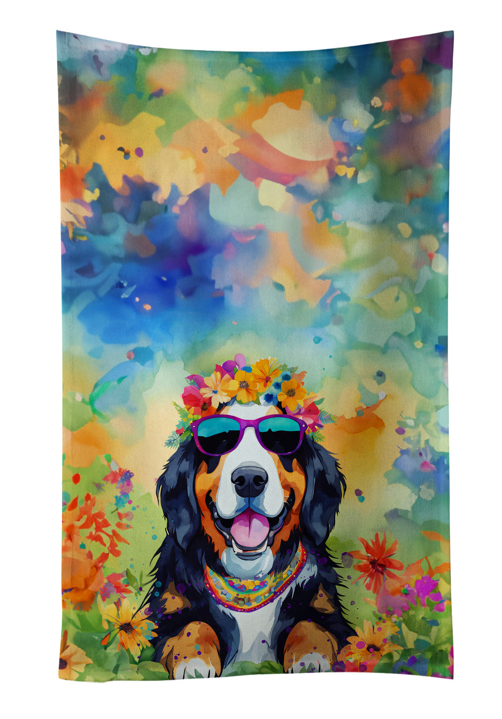 Bernese Mountain Dog Hippie Dawg Kitchen Towel Velour Plush Front and Cotton Loop Back Machine Washable