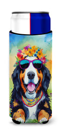 Bernese Mountain Dog Hippie Dawg Slim Can Hugger , Insulated Foam Hugger for 12 oz Slim Cans, Beer Bottles & Water Bottles, Printed in USA