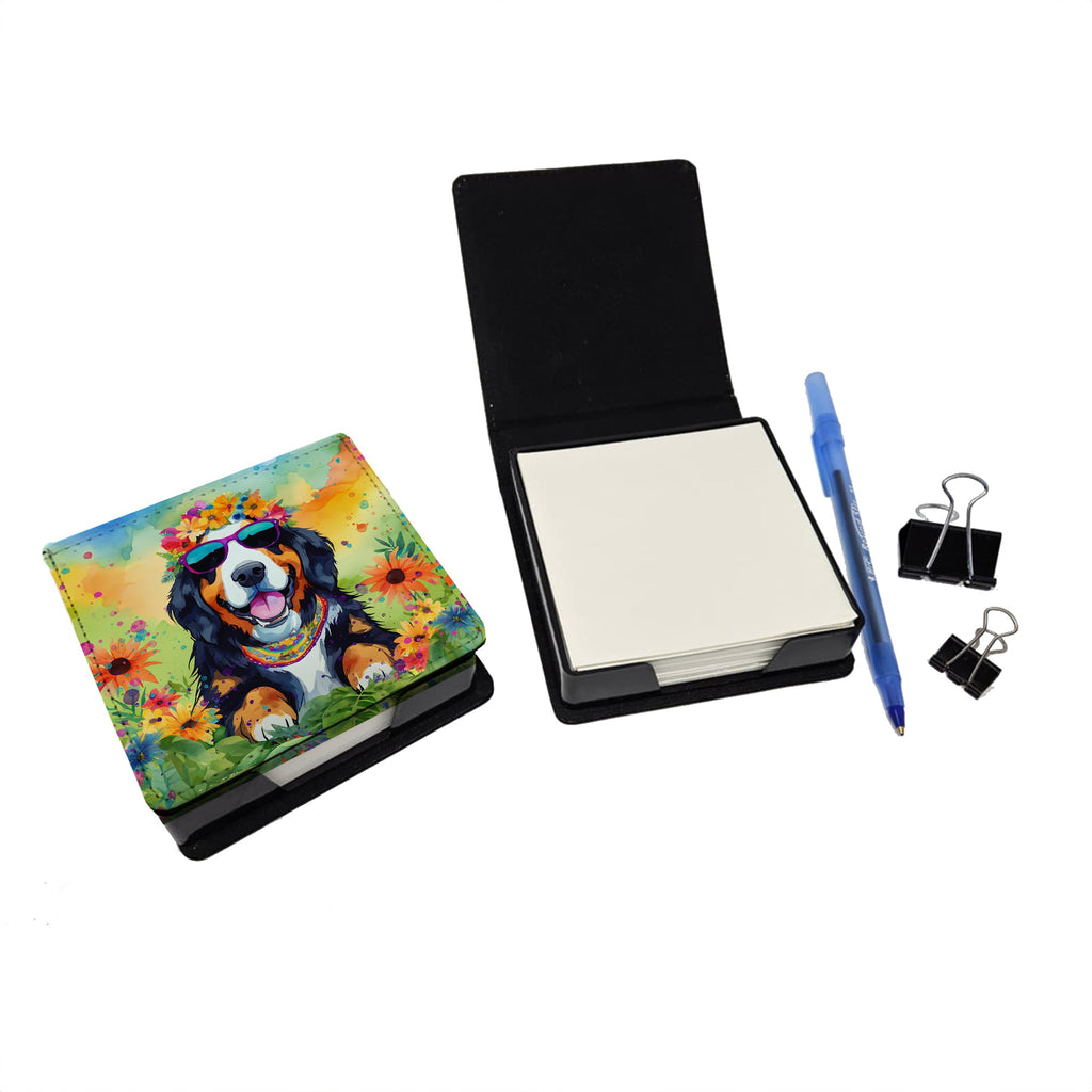 Bernese Mountain Dog Hippie Dawg PU Leather Note Paper Holder with Artist-Designed Cover, Desk Accessory, Office Gift
