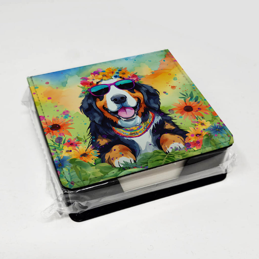 Bernese Mountain Dog Hippie Dawg PU Leather Note Paper Holder with Artist-Designed Cover, Desk Accessory, Office Gift